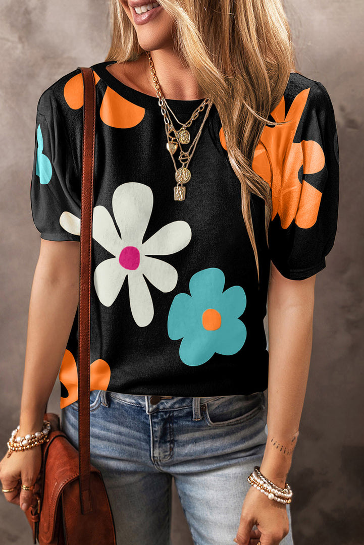 Blusa flores manga corta